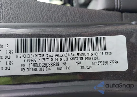 2017 Dodge Durango Gt Awd from USA, damaged, VIN 1C4RDJDG2HC833818